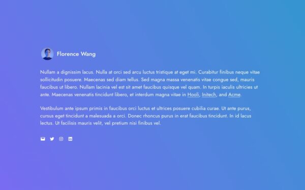 Screenshot of the Florence demo showcasing a personal biography single page.