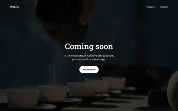 Screenshot of the Manila demo showcasing a coming soon page.